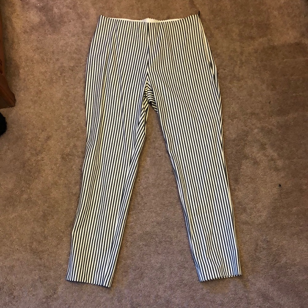 Black and white striped trousers